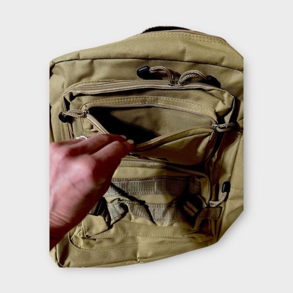 NRA Tan Tactical Backpack Multi-Pocket Adjustable Straps Mesh Back Lightweight - Picture 11 of 15
